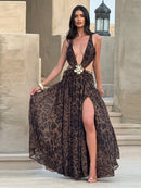 Indianna Women's Sexy Maxi Dress Halter Backless Elegant Slit