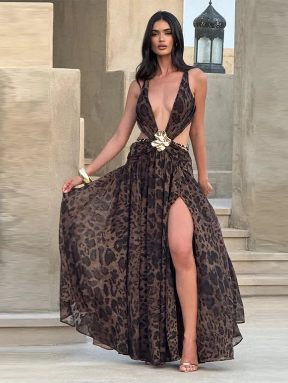 Indianna Women's Sexy Maxi Dress Halter Backless Elegant Slit