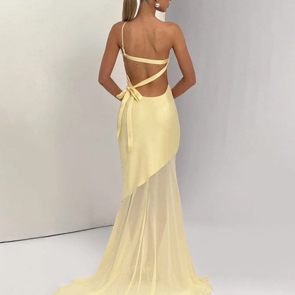 Women's Sexy Maxi Dress Elegant One-Shoulder Backless Sleeveless