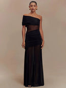 Robe longue sexy pour femme élégante épaules dénudées maille dos nu -45