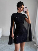 Women's Sexy Mini Dress Sparkly Sequin Bodycon Long Bell Sleeves-4