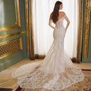 Women's Mermaid Wedding Gown Strapless Sexy Sheer Sleeves Applique Pearl