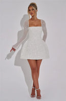 Women's Sexy Mini Dress Sequined Long Sleeve Backless Lace Up A-Line