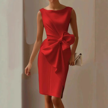 Elegant Sexy Dress For Women Round Neck Sleeveless Bow Slit Evening