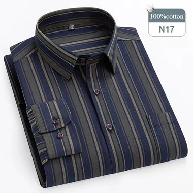 Buy n17 Men's Shirt 100% Cotton Elegant Formal Striped Slim Fit Long Sleeve