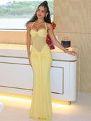 Women's Sexy Maxi Dress Elegant Backless Halter Off Shoulder Gown