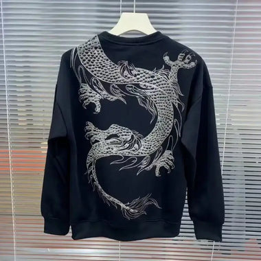 Men's Sweatshirt Pullover Elegant Dragon Print Loose Long Sleeve