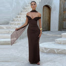 Women's Sexy Maxi Dress Elegant Off Shoulder Backless Patchwork