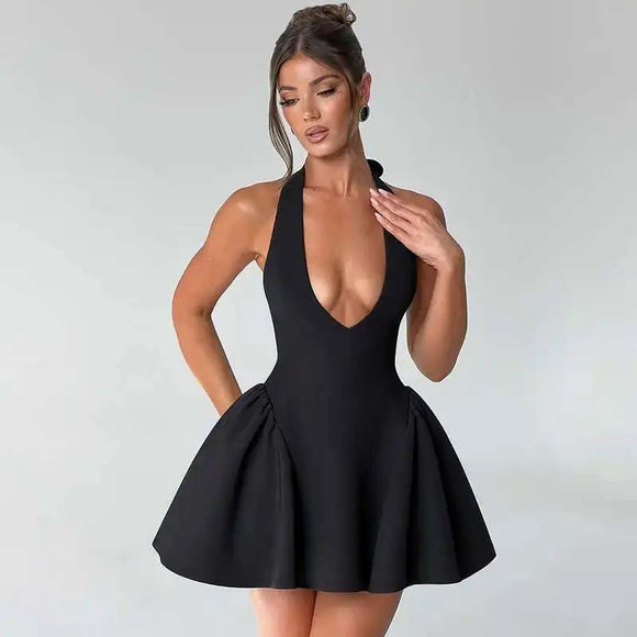 Women's Mini Dress Pleated A-Line Backless Sleeveless Sexy Elegant Gown