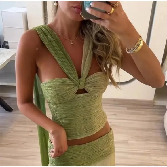Conjunto sexy de top falda larga elegante chic traje de verano para mujer