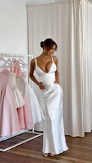 Women's Sexy Long  Dress Satin Elegant Backless Bodycon Fishbone-26