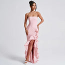 Women's Sexy Maxi Dress Elegant Ruffles Sleeveless Backless Bodycon