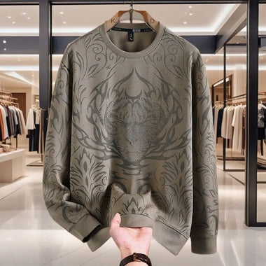 Buy khaki Men's Sweatshirt Pullover Elegant Casual Crew Neck Long Sleeve