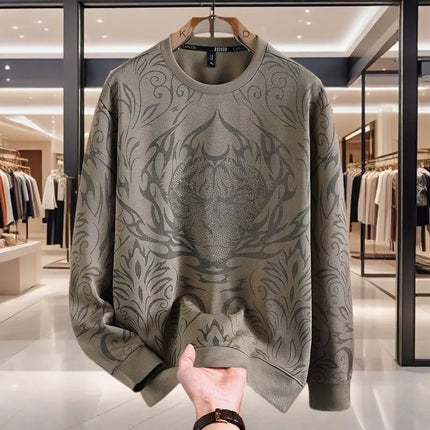 Buy khaki Men's Sweatshirt Pullover Elegant Casual Crew Neck Long Sleeve