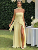 Women's Sexy Maxi Dress Elegant Strapless Backless High Slit Evening Gown