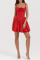 Robe courte sexy pour femme élégante dos nu élégante en dentelle plissée-17