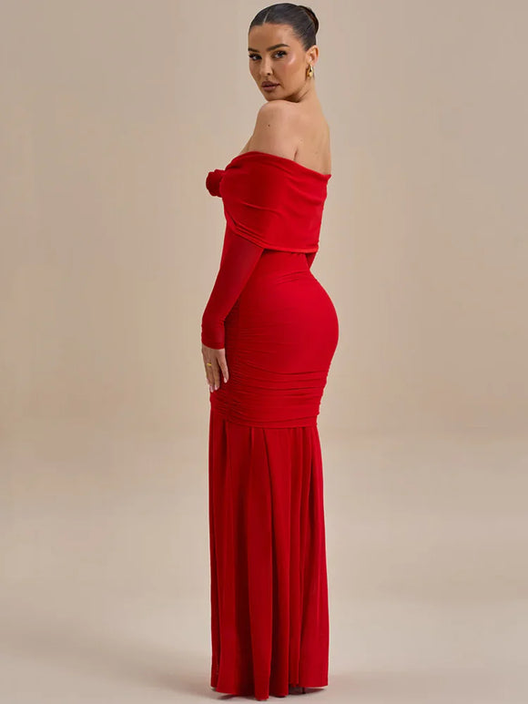 Women's Sexy Maxi Dress Off Shoulder Strapless Long Sleeve Backless