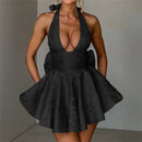 Women's Sexy Mini Dress Sleeveless Halter Lace Up Backless Big Bow