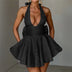 Women's Sexy Mini Dress Sleeveless Halter Lace Up Backless Big Bow
