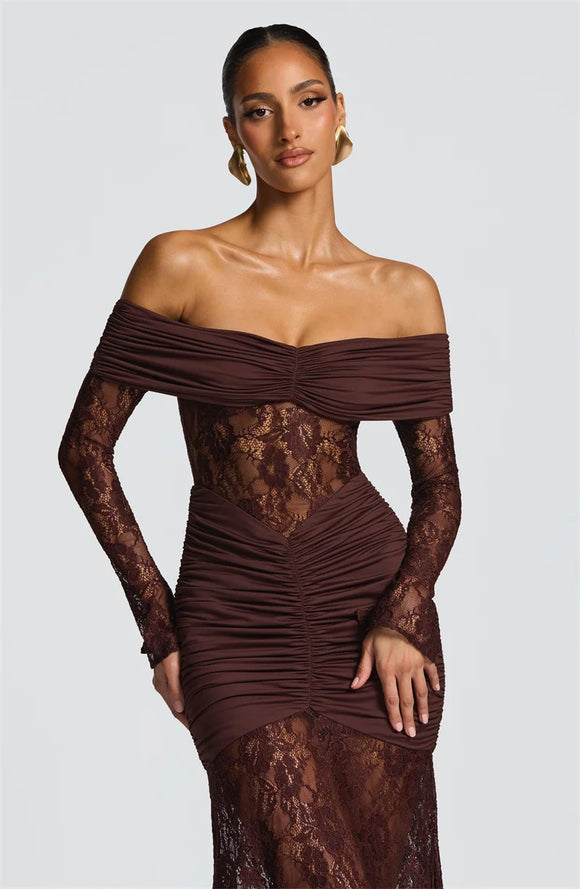 Women’s Sexy Dress Elegant Off Shoulder Lace See Through Backless