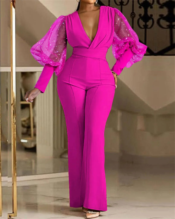 Women's Jumpsuit Elegant Sequin Wedding Bodycon Long Sleeve Party
