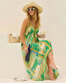 Bohemian Floral Sexy Maxi Dress for Women Elegant Strap Halter V Neck
