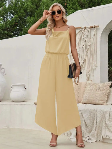 Women's Jumpsuit Suspender Wide Leg Waist Closing Solid Color