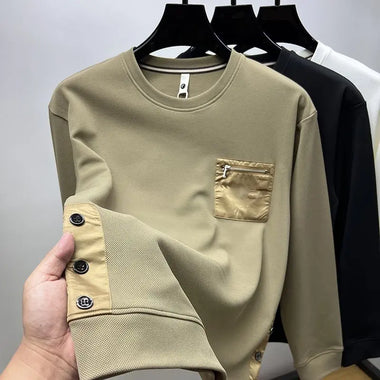 Men's Pullover Sweatshirt Plus Size Elegant Patchwork Long Sleeve with Pockets