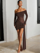 Women's Sexy Mini Dress Elegant Off Shoulder Sheer Backless Ruched