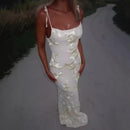 Women's Sexy Dress Embroidered Floral Patchwork Straps Princess