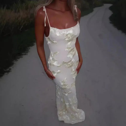 Women's Sexy Dress Embroidered Floral Patchwork Straps Princess