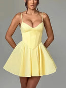Women's Sexy Mini Dress Elegant Corset Strap Pleated Bodycon