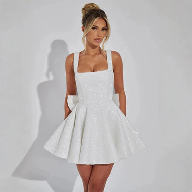 Women's Sexy Mini Dress Sequined Backless Elegant Square Neck