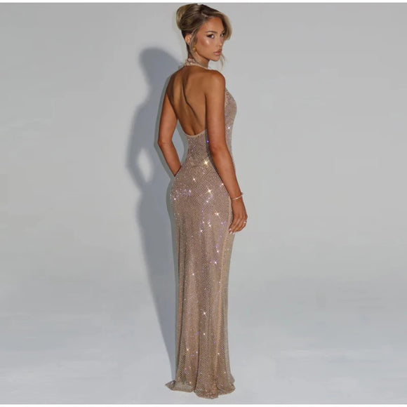 Women's Sexy Long Dress Sequin Elegant  Backless Sleeveless