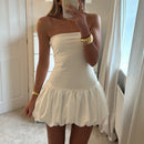 Women's Sexy Mini Dress Puffy Elegant Corset Sleeveless Strapless Solid Color