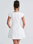 Short Dress Elegant for Women Short Sleeve Square Neck A Line