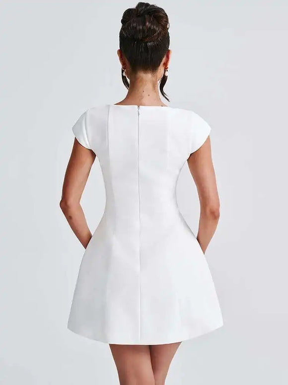 Short Dress Elegant for Women Short Sleeve Square Neck A Line