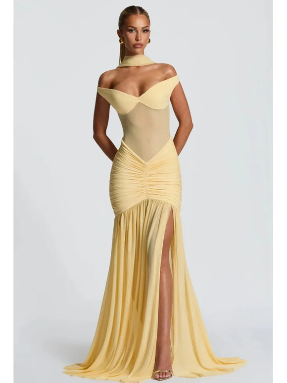 Women's Sexy Maxi Dress Off Shoulder Deep Slit Backless Elegant