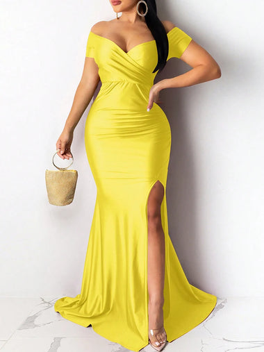 Women's Sexy Long Dress High Slit Evening with Sleeves Elegant Mermaid