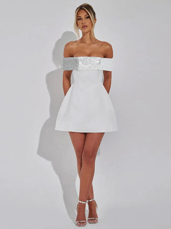 Women's Sexy Mini Dress Sequin Strapless Off Shoulder Elegant Backless
