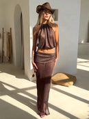 Sexy Knit Sets Backless Wrap Lace-Up Top Chic Elegant Cover-Ups For Women