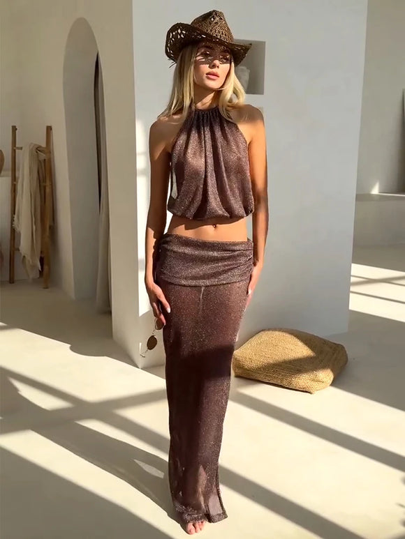 Sexy Knit Sets Backless Wrap Lace-Up Top Chic Elegant Cover-Ups For Women