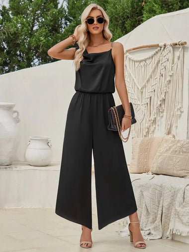 Women's Jumpsuit Suspender Wide Leg Waist Closing Solid Color