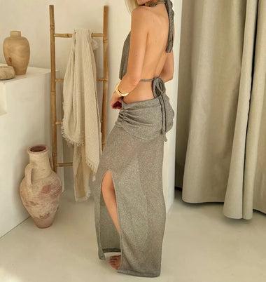 Sexy Knit Sets Backless Wrap Lace-Up Top Chic Elegant Cover-Ups For Women