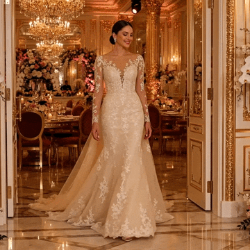 Valentina Mermaid Wedding Dress Long Lace Sleeves Detachable Train