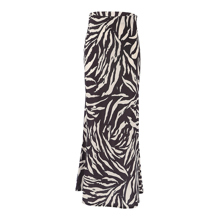 Women's maxi skirt elegant flared zebra striped trapeze