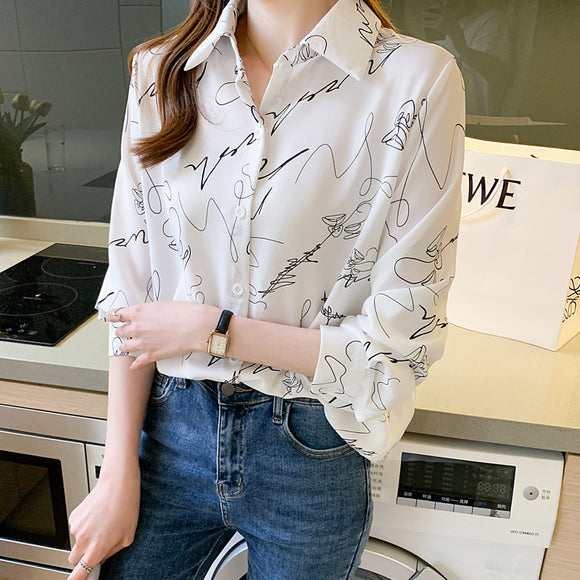 Elegant Printed Shirt, Casual Long Sleeve, Women's Clothing, Office Shirt