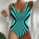 Women's swimsuit one-piece elegant striped printed