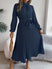 Women's Elegant Dress Flared Pleated Belted Long Sleeve Stand Collar