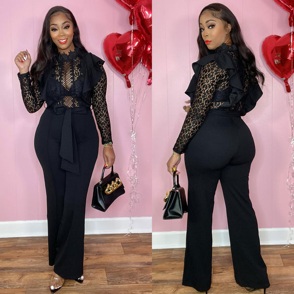 Women's Jumpsuit Elegant Sexy See Through Lace Wide Leg Ruffles Romper